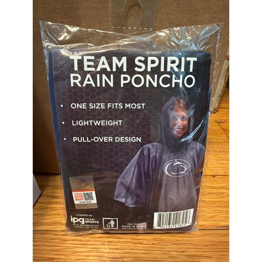 Penn State Nittany Lions Team Spirit Rain Poncho Navy Blue One Size Fits Most
